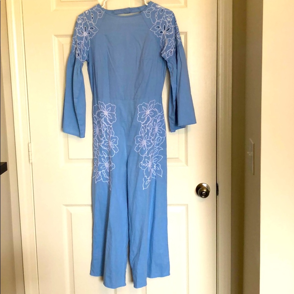 ASOS bell sleeve backless embroidered romper.